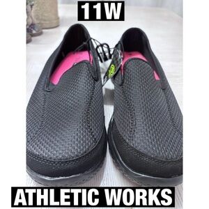 Athletic Works Mens Black Mesh Slip-On Shoes Sz 11W New with Tags